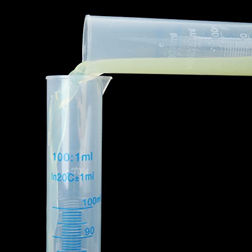 10Pack 100ml Plastic Graduated Cylinder, Transparent Measuring Cylinder Lab Test Tube Flask, 2 Sided Measuring Lines Graduated Cylinder Beaker for Science Lab Project, Pour Spout & Hexagonal Base - Thumbnail 3