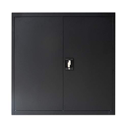 Panana Metal Office Filing Cabinet Tall Storage Cupboard Document Compartments Lockable Double Doors Adjustable Shelves (Black, 4 Tier)
