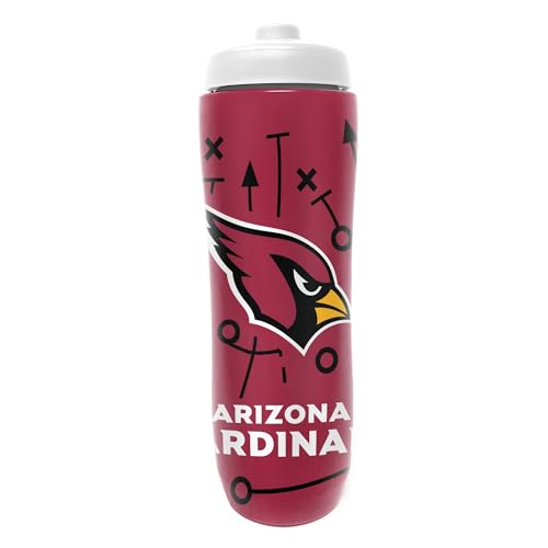 Image of Party Animal NFL Football Squeeze Bottle, 32 oz, Arizona Cardinals 2 | Slim, lightweight BPA-free sports water bottle with quick-flow squeeze; fits backpacks & cup holders for kids or adults