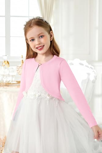 Image of Arshiner Girls Open Front Shrug Cardigan Knit Bolero with Button Closure