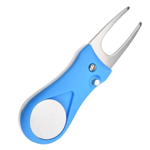 Zymoplas Klappbare Golf Pitch Groove Reparaturgabel Trainings Pitchfork Kunststoffgriff Edelstahlkopf Outdoor Putting Rasen Markierungswerkzeug, Blau