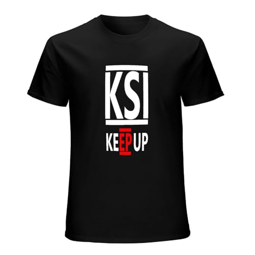 Photo de Mens Hip-Hop Front Printed KSI Keep Up Graphic Crewneck Short Sleeve T-Shirt Black XXL