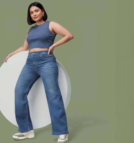 Image of Miss Chase A+ Women's Wide Leg High Rise Regular Length Stretchable Denim Jeans
