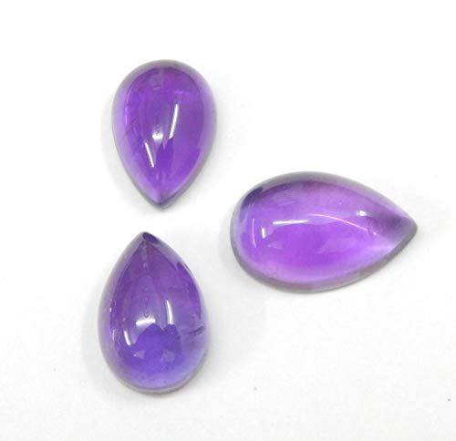 Myhealingworld Natural Amethyst Pear Shape Cabochon Loose Gemstone 3Pcs Box For Making Earrings And Pendant Sets. (8X12Mm = 1Pc) (7X10Mm = 2Pc) #TOP3