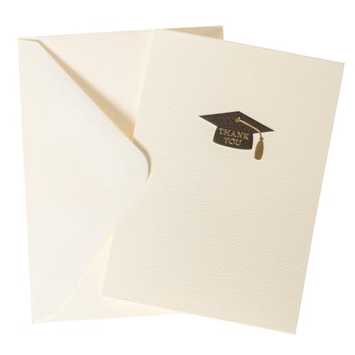 Image of Graphique Grad Cap La Petite Presse Boxed Notecards, 10 Embellished Gold Foil Blank Cards with Matching Envelopes and Storage Box, 3.25 inch x 4.75 inch