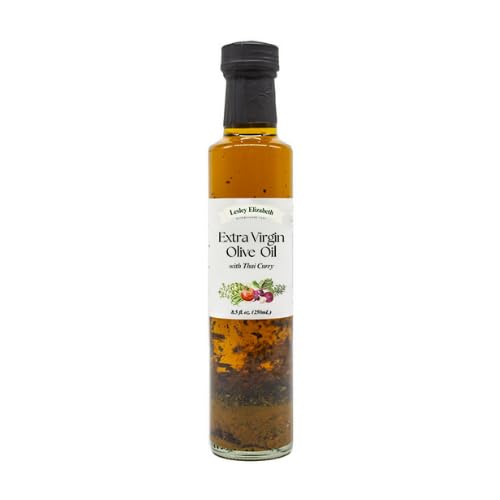 Image of Lesley Elizabeth Extra Virgin Olive Oil with Thai Curry, 8.5 fl oz - Flavorful Curry-Infused EVOO for Stir-Fries, Noodle Bowls, Seafood, Roasting, Marinades & Everyday Cooking - All-Natural, Plant-Based Ingredients