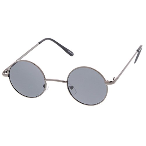 zeroUV Small Retro Lennon Inspired Style Neutral-Colored Lens Round Metal Sunglasses 41mm (Gunmetal/Smoke)