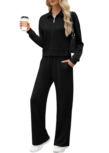 Image of XIEERDUO Lounge Sets for Women 2025 Sweatsuit 2 Piece Outfits Sweatshirt Wide Leg Sweatpant Tracksuit Matching Set
