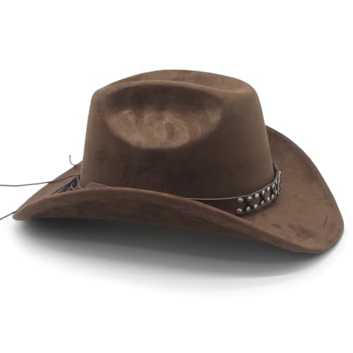 Image of Cowboy Hat for Women Men Wide Brim Western Cowgirl Hat Roll up Brim with Belt Buckle Classic Suede Country Cowboy Hat