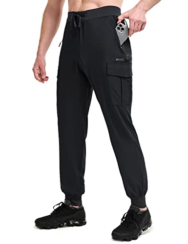 Bvvu Men's Lightweight Cargo Joggers With Zipper Pockets Sweatpants For Men Quick Dry Gym Workout Athletic Golf Track Pants Black #TOP6