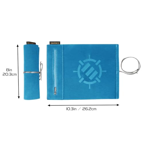 ENHANCE Roll on a Scroll Dice Roller with 12 Piece 6 Sided Dice Set - Premium Soft Dice Case & Color Coordinated 14MM Dice, Dice Holder and Tray Compatible with Yahtzee, Catan, Monopoly, more (Blue) — view 2