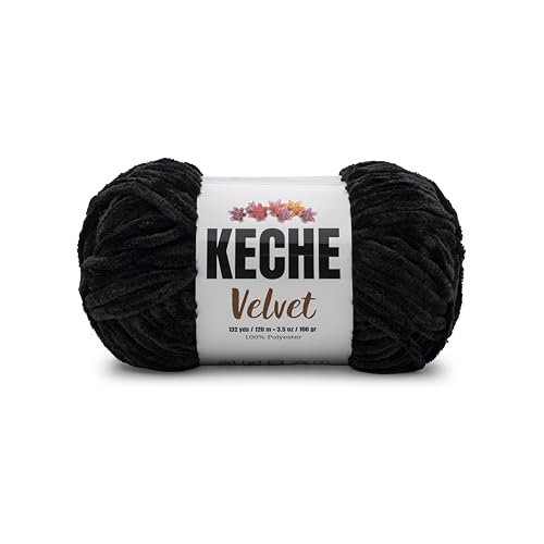 Image of Keche Velvet Yarn for Crocheting, Soft Chenille Bulky Baby Blanket Amigurumi Yarn 100 gr (132 yds) - Black