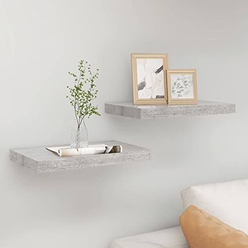 Snsowed Estantes flotantes Pared 2 uds, Baldas De Pared, Estantería Pared, Estantería Libros, Baldas Cocina, Gris hormigón MDF 50x23x3,8 cm