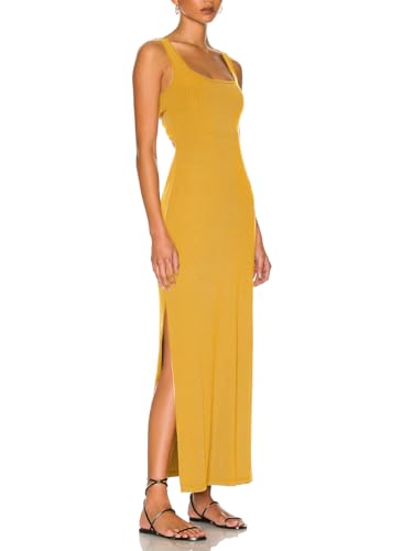 Image of ALENDA DANMOS Women Backless Maxi Dress High Sides Slit Bodycon Tank Dress Twist Low Back Casual Sundress 122