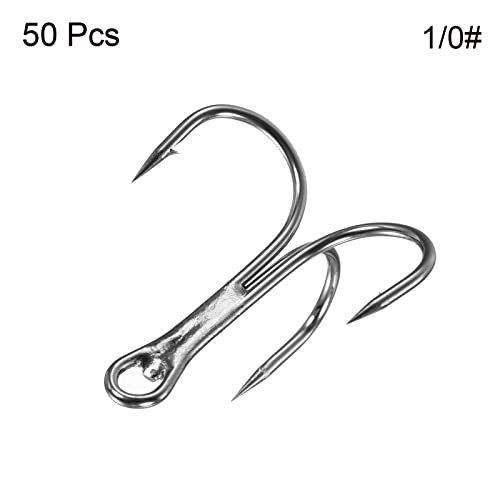 PATIKIL 2# Treble Fish Hooks, 50 Pack 1.02" L Carbon Steel Sharp Round Bend Hook Triple Barbed Hook for Freshwater Saltwater Black - Image 3