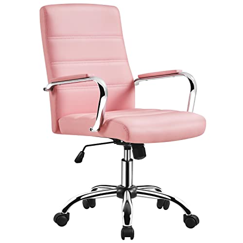 Yaheetech Fauteuil de Bureau Similicuir Chaise de Bureau Erconomique Hauteur Réglable Inclinable avec Dossier Rembourré Rose
