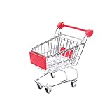 Mini-Einkaufswagen-Spielzeug, roter Supermarkt-Bollerwagen, bezaubernde Desktop-Dekoration, Schaustück, langlebiges stabiles Material, keine Montage erforderlich, dekorativer Akzent für Zuhause, Büro