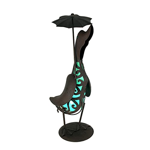 Duck Holding Umbrella Metal Green Led Solar Light Outdoor Garden Statue Yard Decor #TOP24