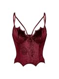 SHENHE Women's PU Leather Cut Out Sexy Bustier Asymmetrical Corset Goth Crop Club Top Velvet Burgundy Medium