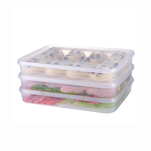 JUJOX Contenedores de alimentos con tapas, caja de almacenamiento transparente para albóndigas, bandeja organizadora de polipropileno, soporte de alimentos, refrigerador, caja apilable para verduras,