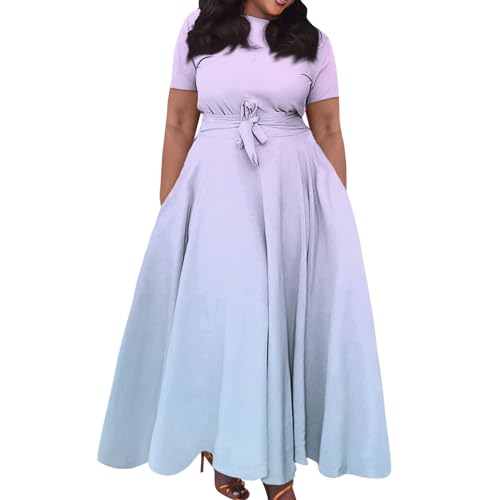 Robe de soirée grande taille xl-5xl à col rond et manches courtes avec poches