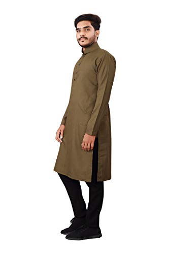 Image of Nirmla Fashion Handloom Cotton Men's Full Sleeve Long Kurta (Men's M101, M, Yellow)