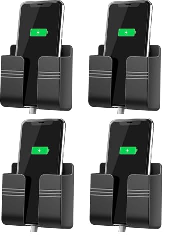 Image of EDNITA Premium Multi-Functional Wall Mobile Phone Holder | Sticky Stand for Charging & Storage | Self-Adhesive Wall Phone Holder with Hook | Bedroom, Office & Other (Black - Pack of 4)