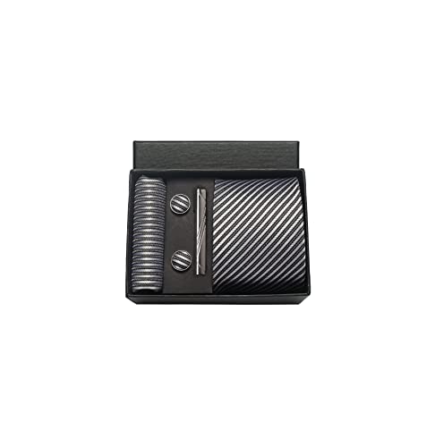 Image of Striped Plaid Polka Dot Mens Tie Formal Necktie Pocket Squares Ties Clips Cufflinks Classic for Men Set