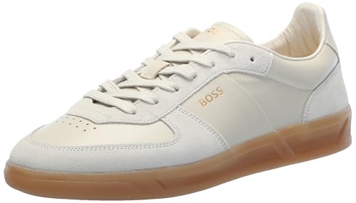 Image of BOSS Men's Soft Leather Block Logo Low Top Sneaker | Casual Shoes
