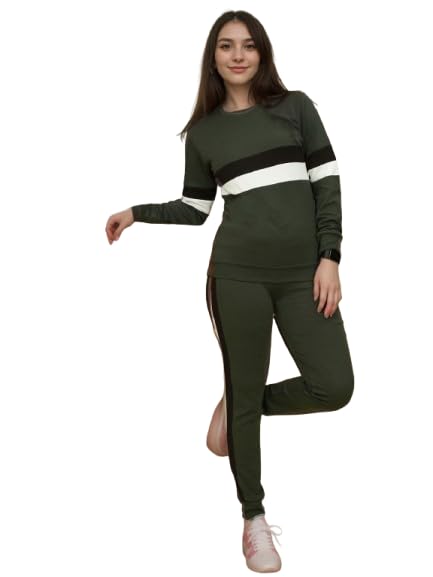 Women Tracksuit Set | Full Sleeve Regular Fit | Round Neck Sportswear for Gymwear, Fitness, Yoga, Jogging, Activewear & Casual Wear (IN, Alpha, XS, Regular, Big, GREEN)-image-7