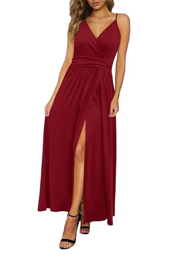 Image of Newshows Women's 2026 Lightweight Summer Wedding Guest Beach Vacation Casual V Neck Split Flowy Maxi Dress
