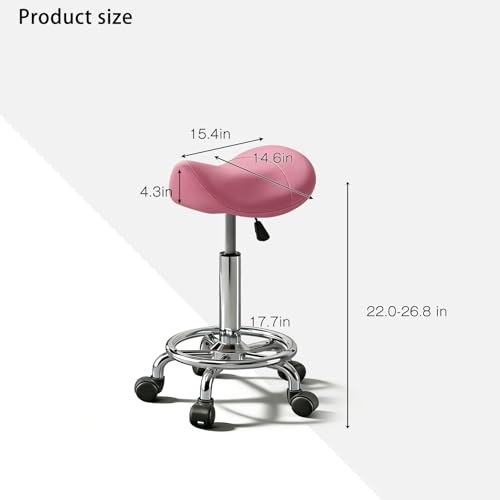 Image of Saddle Stool with Wheels, Adjustable Rolling Stool Chair with Back Support, Ergonomic PU Leather Saddle Chair for Salon, Massage, Tattoo, Medical, Spa, Office (Pink, 1PCS)