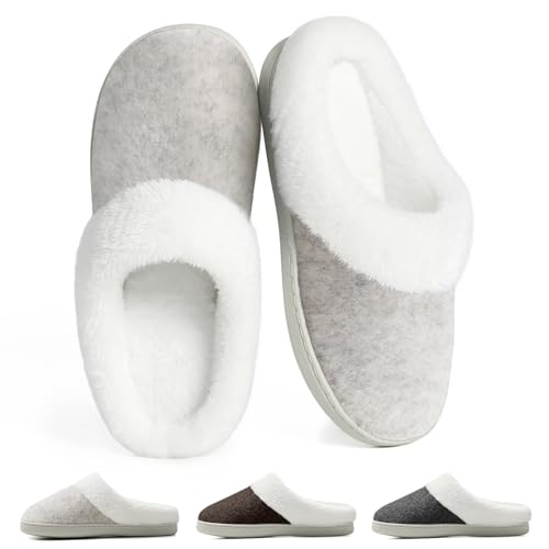 SROTRAS Chaussons Femme Homme Hiver Chaud Pantoufles Maison Confortable Chausson en Mousse à Mémoire Antidérapant Slippers en Peluche pour Intérieur Extérieur，Beige,38-39 EU