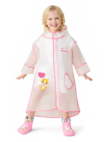 Image of Bold N Elegant Polyester Blend Transparent Dinosaur Print Kid's Waterproof Raincoat Rain Jacket With Hood And Visor For Young Lil Toddler Tween School Boy's And Girls