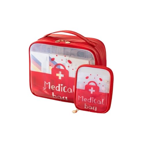 Toguma 2Pcs Kit de Primeros Auxilios, Bolsa de Viaje para Administrador de Píldoras, Organizador de Almacenamiento de Medicamentos, Bolsa de Medicamentos para Acampar en Casa, Viajar (Rojo)