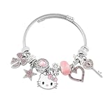 Hello Jewelry Bracelet Charms Braclet, Pink Kitty Bangle Women Matching Accessories, Gift for Her