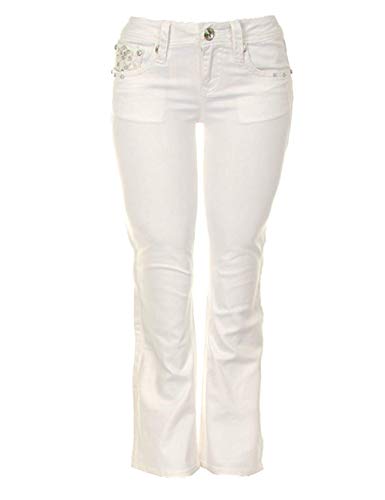 Classic Rhinestone Studded White Denim Bootcut Jeans4