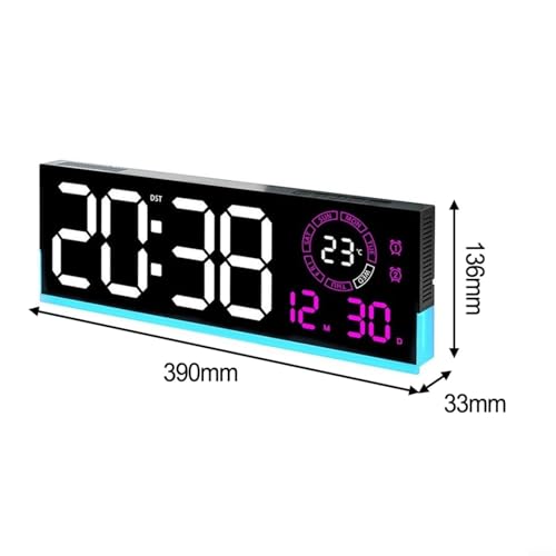 Grande horloge murale numérique à luminosité réglable couleur rose