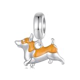 Abalorio de perro de plata de ley 925 con diseño de corgi galés Golden Retriever, dije de perro de Navidad para pulsera Pandora, Talla única, Plata de ley, plata de ley