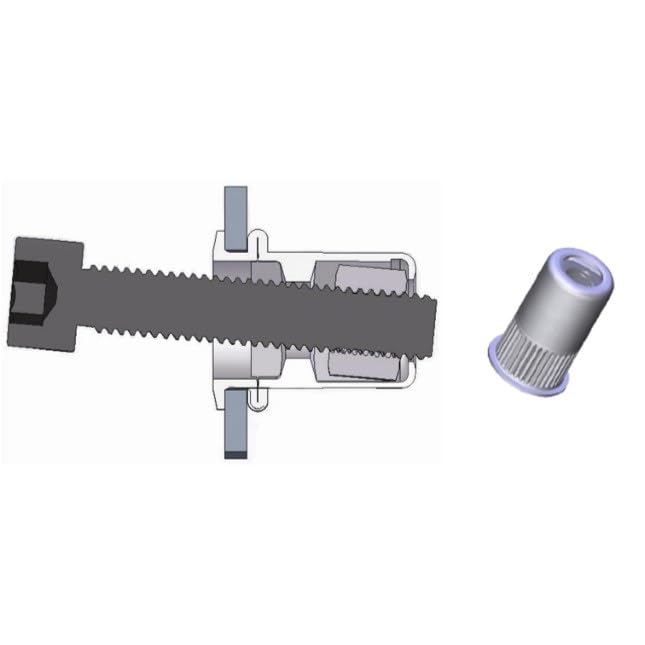 RFK2-1032-150, RIV-Float Insert, 10-32 (.027-.150 GR) RND Body Splined, SM FLNG HD, Steel, Zinc CLR (50 PK)