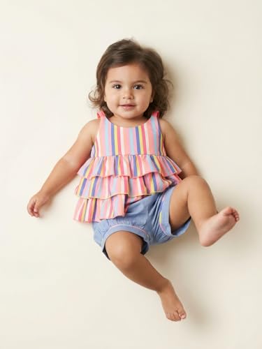 Image of Nautinati Baby Girls Printed Strappy Tiered Top with Shorts Clothing Set | Age 0-3 Years