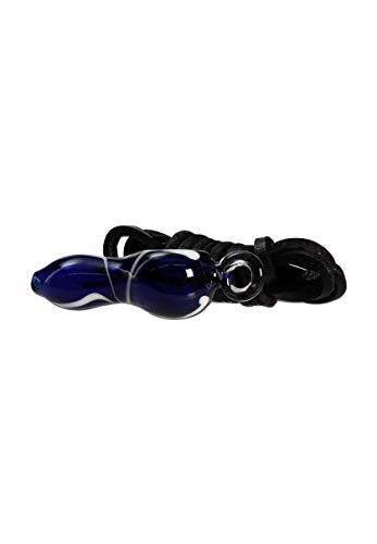 bong-discount Handpfeife, Pur-Pfeife, Glaspfeife | 60 mm | Glas, blau | Anhänger mit Spiralstreifen, inkl. Lederband – Bild 3