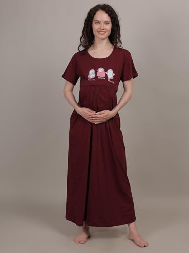 Image of Fabme Women's Full Length Printed Pre and Post Pregnancy Pure Cotton Nursing Nightdress Nighty