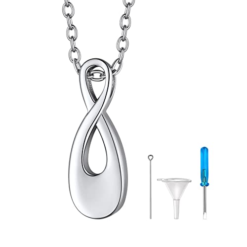 Richsteel Collier Urne pour Cendres Homme,Pendentif Infini Urne Funéraire Acier Inoxydable,Bijoux pour Cendres Animaux Femme Cover
