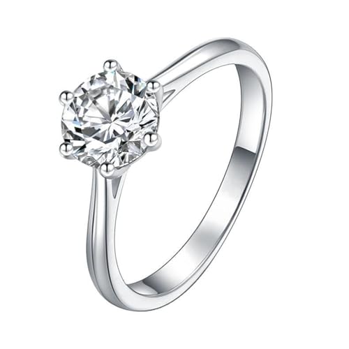 S925 Sterling Silver 0.5/1/2/3 Carat Diamond Women's Engagement Rings,Classic 6-Prong Ring, Round Cut Diamond Wedding Ring, VVS1 D-Color
