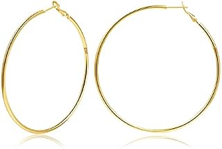 Sterling Silver Hoop Earrings Gold Silver Large Hoop Earrings For Women 14K Real Gold Plated Big Thin Hoop Earrings Hypoallergenic Circle Endless Hoop Earrings 20/30/40/50/60/70mm for Girls