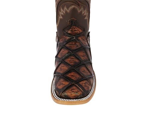 Texas Legacy Mens Cognac Western Boots Pirarucu Fish Print Leather Square Toe4