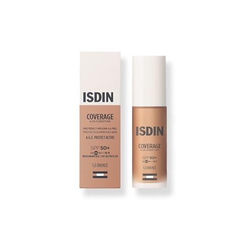 ISDIN Fotoprotector Coverage SPF 50+ 5.0 Bronze Base de Maquillaje con Muy Alta Protección, 30 g