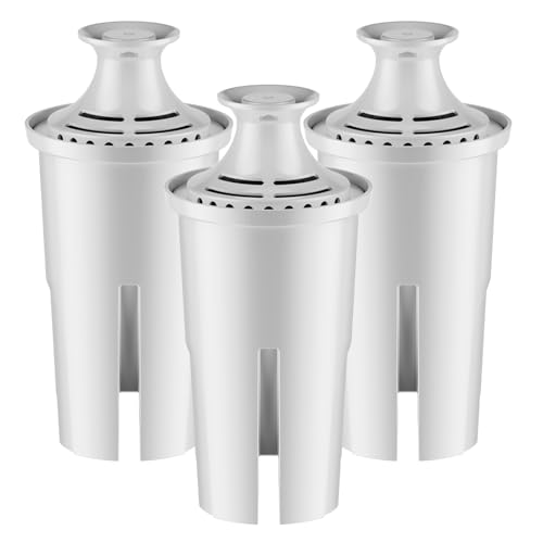 Replacement for Brita Water Filter Pitchers Dispensers, Classic 35557, Ob03, Mavea 107007, Pitchers Grand, Lake, Capri, Wave and More, Reduce Chlorine and Bad Taste, Lasts Two Months or 40 Gallons (3)
