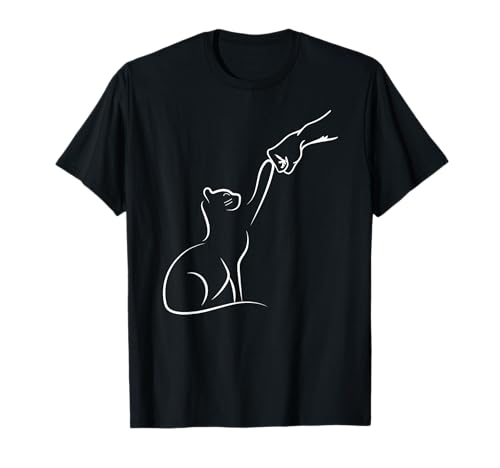 Minimalist Cat Fist Bump Line Art T-Shirt